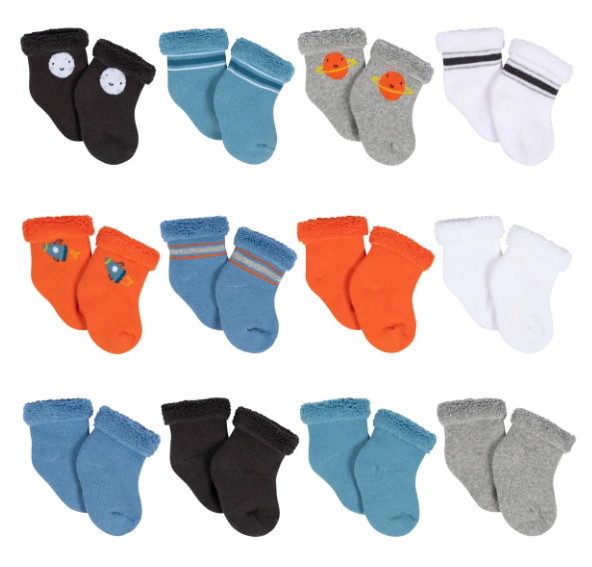Gerber 12-Pack Baby Boys Space Explorer Terry Wiggle Proof® Socks photo 1