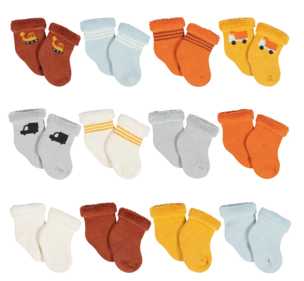 Gerber 12-Pack Baby Boys Transportation Zone Terry Wiggle Proof® Socks