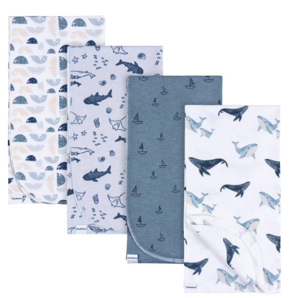 Gerber 4-Pack Baby Boys Coastal Calm Flannel Blankets