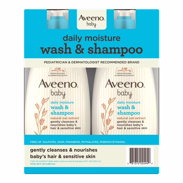 Aveeno Baby 2-in-1 Wash & Shampoo, 18 fl oz, 2-Pack