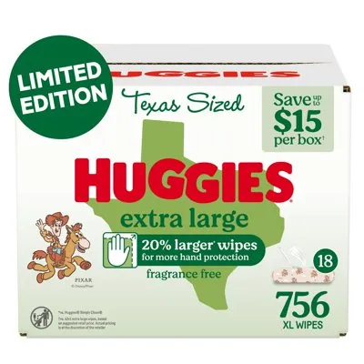 Huggies Extra Large Baby Wipes, 18 Flip-Top Packs, 756 ct.