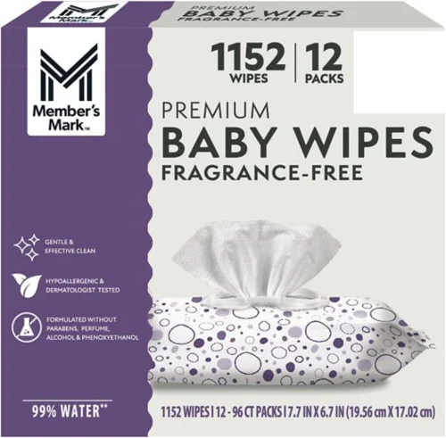 Member's Mark Premium Baby Wipes, Fragrance Free, 12 Packs, 1,152 Wipes