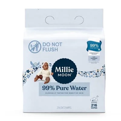 Millie Moon 99% Pure Water Baby Wipes, 216 Count