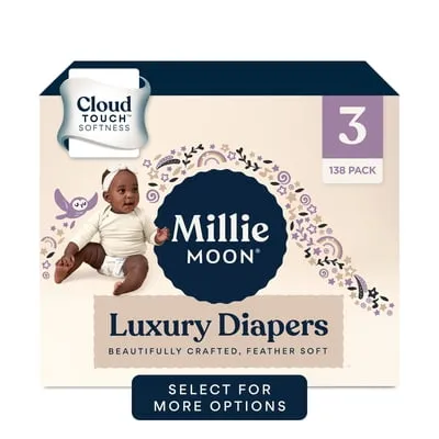 Millie Moon Luxury Diapers, Size 3, 138 Count, Ultra-Absorbent for Up to 12 Hours Leak Protection