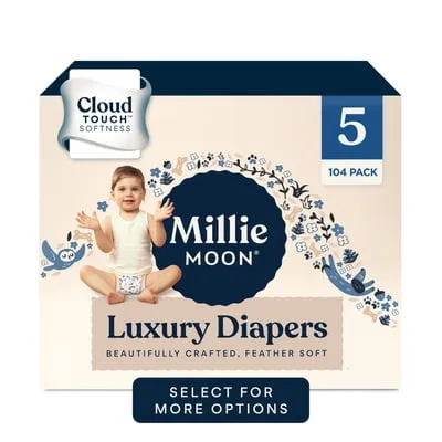 Millie Moon Luxury Diapers, Size 5, 104 Count, Ultra-Absorbent Leak Protection
