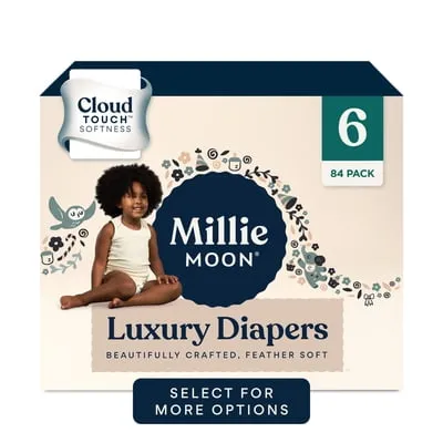 Millie Moon Luxury Diapers, Size 6, 84 Count, Ultra-Absorbent for Up to 12 Hours Leak Protection