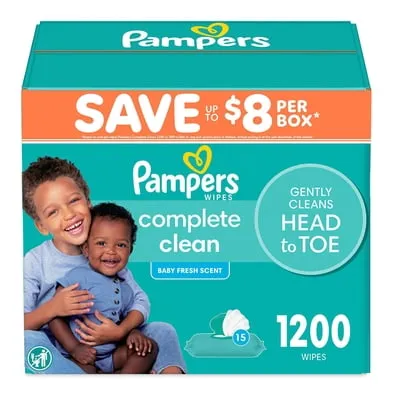Pampers, Complete Clean Baby Wipes, Baby Fresh Scent, 15 pk., 1200 Wipes