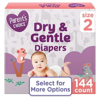 Parent's Choice Dry & Gentle Diapers Size 2, 144 Count