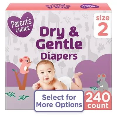Parent's Choice Dry & Gentle Diapers Size 2, 240 Count