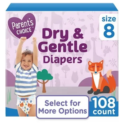 Parent's Choice Dry & Gentle Diapers Size 8, 108 Count