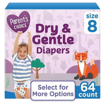 Parent's Choice Dry & Gentle Diapers Size 8, 64 Count
