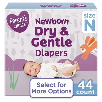 Parent's Choice Dry & Gentle Disposable Baby Diapers, Newborn/Size N, 44 Count