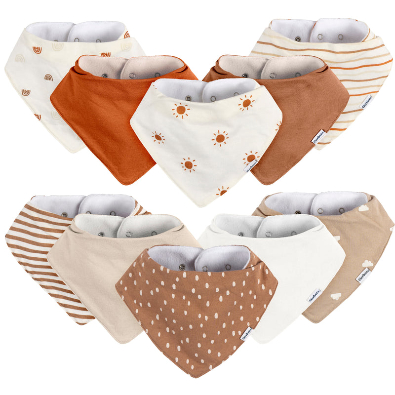 Gerber 10-Pack Baby Neutral Multi Rust Bandana Bibs