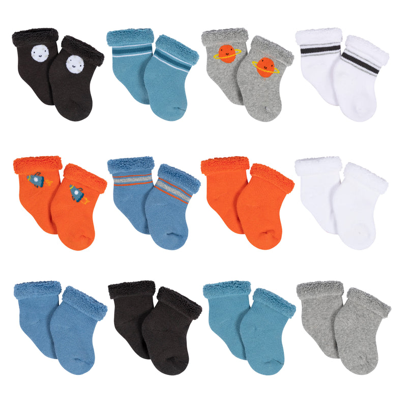 Gerber 12-Pack Baby Boys Space Explorer Terry Wiggle Proof® Socks photo 2