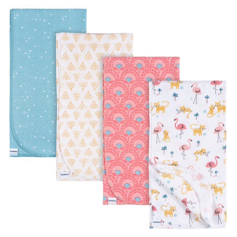 Gerber 4-Pack Baby Girls Animal Geo Flannel Blankets