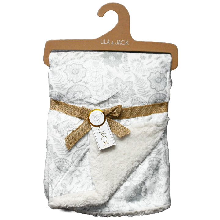 30x40" Grey Floral Printed Mink Fur Backing Throw