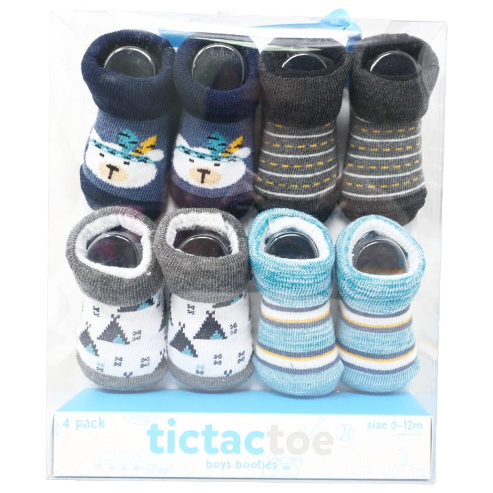 4pk tictactoe Boy's Booties (Gray, Gray, Navy, Red, Size 0-12m)