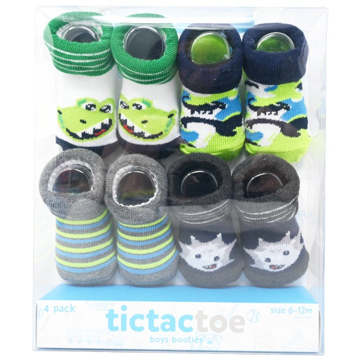 4pk tictactoe Boy's Booties (Green, Black, Gray, Black, Size 0-12m)