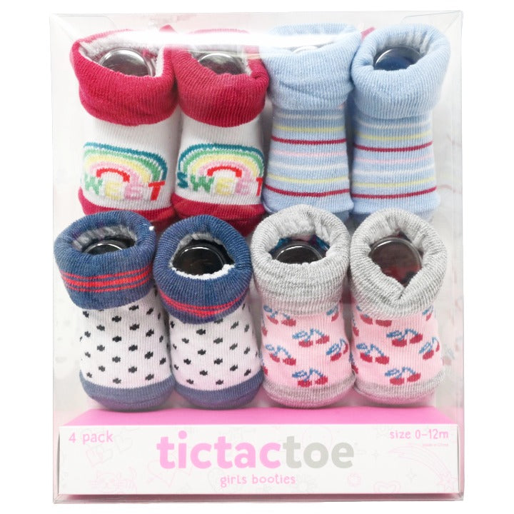 4pk tictactoe Girl's Booties (Red, Blue, Blue, Gray, Size 0-12m)
