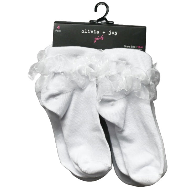 Olivia + Joy 4pk Girls Ruffle Turn-Cuff Socks (Size 6-8)