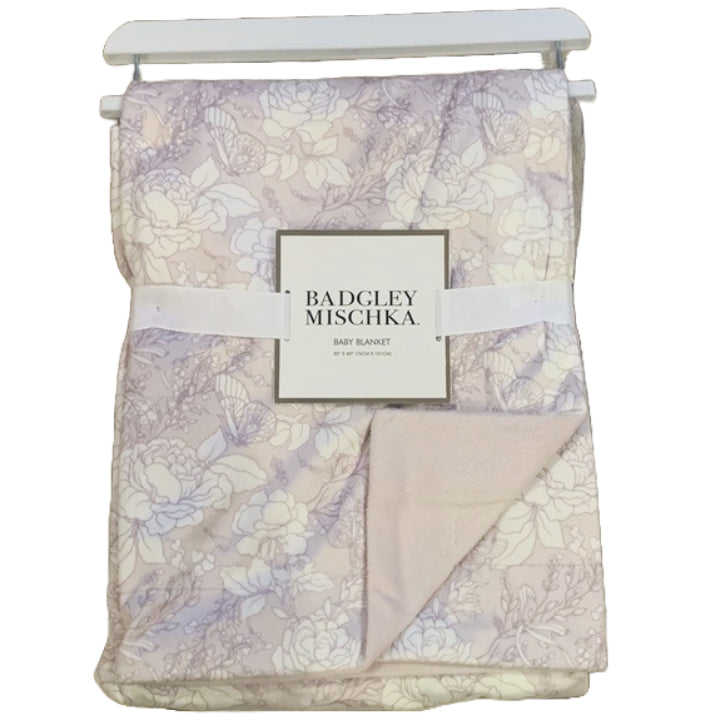 Badgley Mischka Blush Floral Printed Mink on Mink Baby Blanket Throw (30"x40")