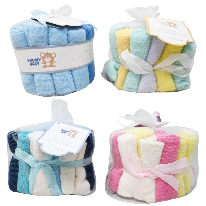 Snugly Baby Asst 24pk Baby Washcloth Set (Blue & Pink Shades, 100% Polyester)