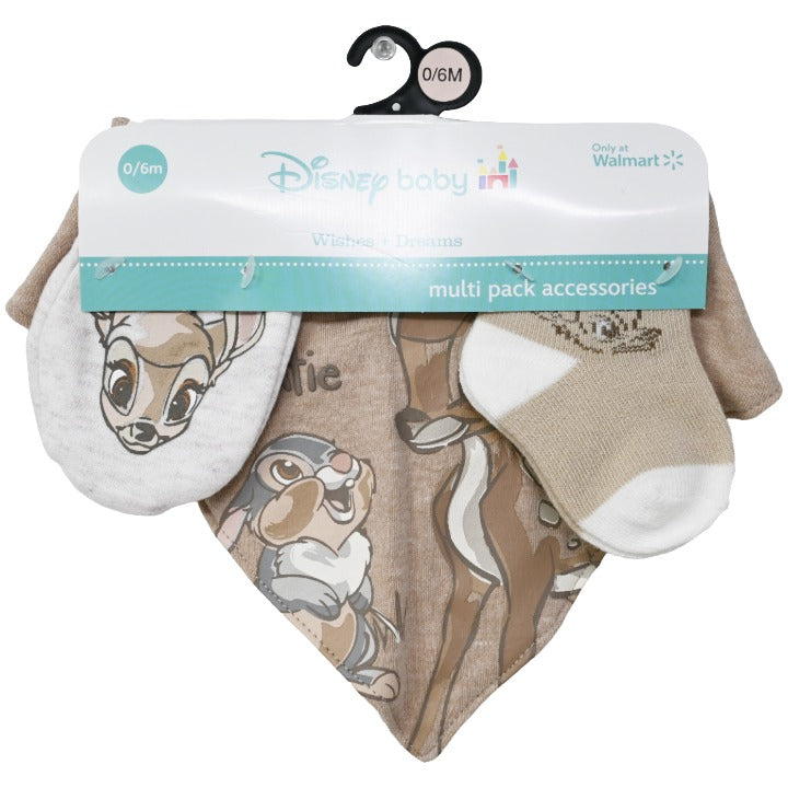 Disney Baby Bambi 3pc Accessory Set, Size 0-6M (Includes Bib, Socks & Mittens)