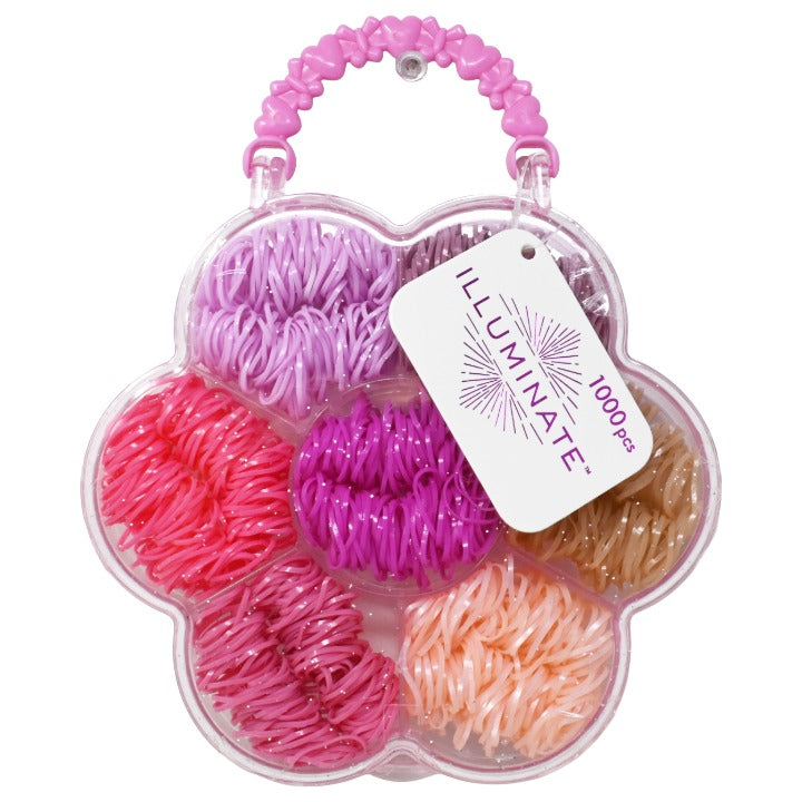 Illuminate 1000pc Pastel Hair Poly Bands in Flower Hard Case
