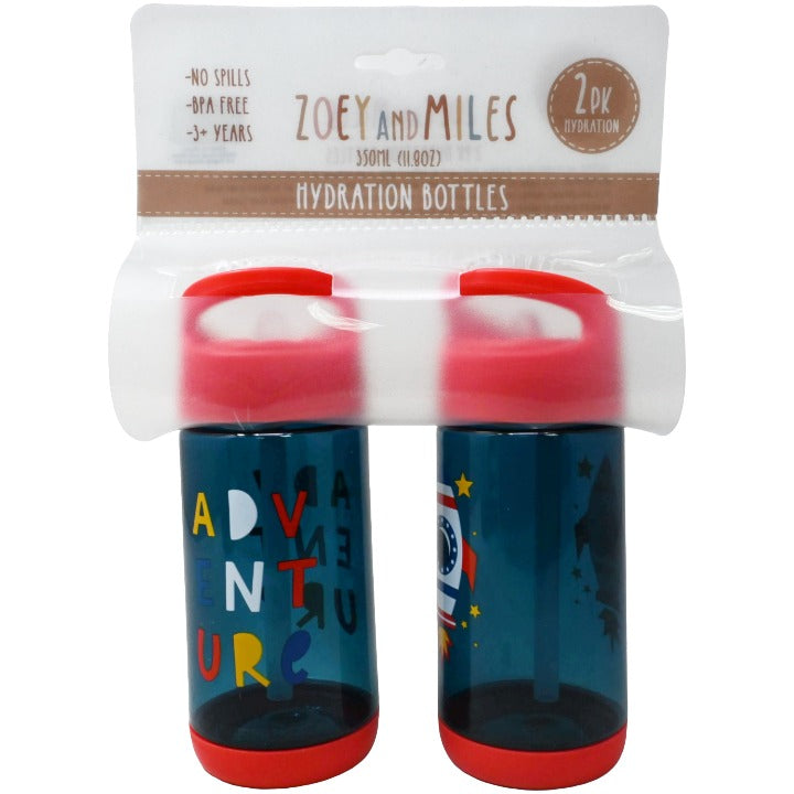 Zoey & Miles Kids 2 Pack Hydration Bottles (Flip Straw)
