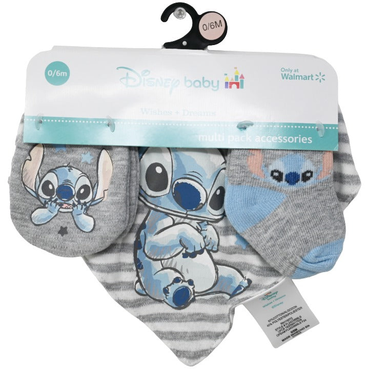 Disney Baby Lilo & Stitch 3pc Accessory Set, Size 0-6M (Includes Bib, Socks & Mittens)