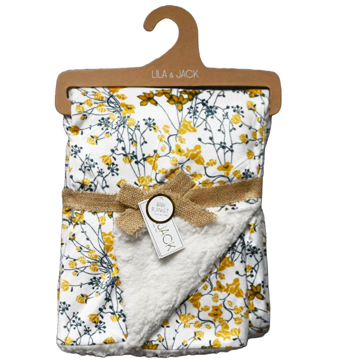 Mustard Flowers Printed Mink/Sherpa Backing Throw