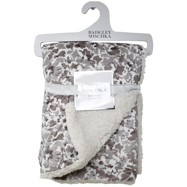 Badgley Mischka Mink & Sherpa Mauve Floral Print Baby Blanket Throw (30"x40")