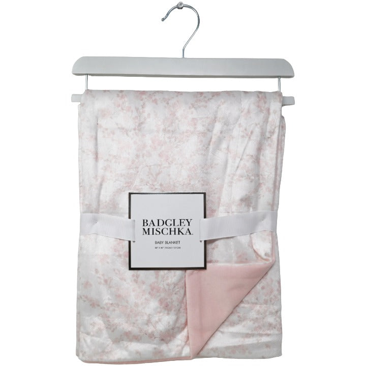 Badgley Mischka Pink Floral Printed Mink on Mink Baby Blanket Throw (30"x40")