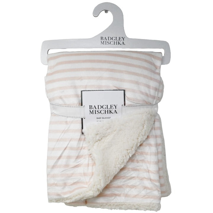 Badgley Mischka Pink White Stripe Mink & Sherpa Baby Blanket Throw (30"x40")