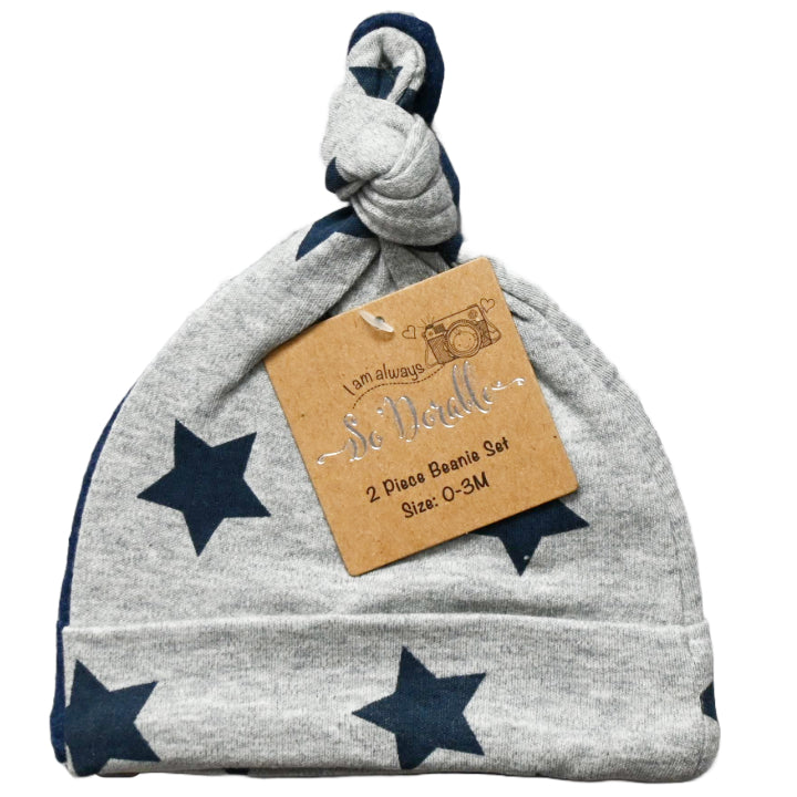Sodorable 2 Pc Knot Hats - Solid Blue and Gray with Stars - 0-3 M