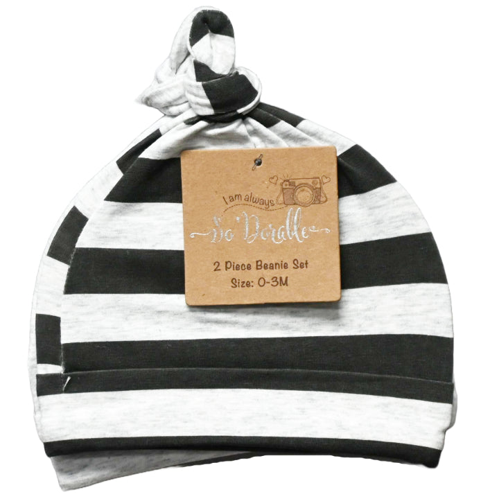 Sodorable 2 Pc Knot Hats - Ivory and Ivory with Gray Stripes - 0-3 M