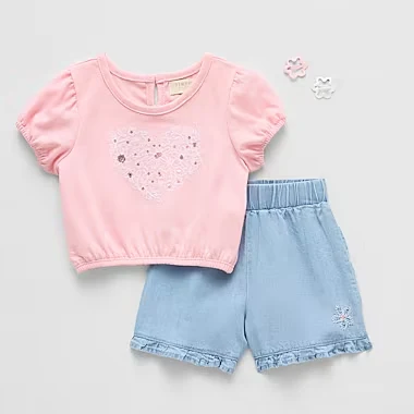 Btween Baby Girls 2-Piece Short Set – Pink