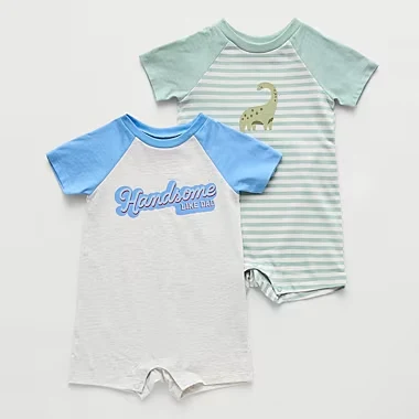 Okie Dokie Baby Boys Short Sleeve Rompers, 2-Pack – Pottery Blue Mint