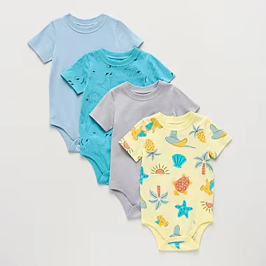 Okie Dokie Baby Boys Crew Neck Short Sleeve Bodysuits, 4-Pack – Blue Yellow Pack