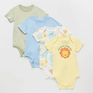 Okie Dokie Baby Boys Rib Short Sleeve Bodysuits, 4-Pack – Multi