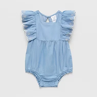 Okie Dokie Chambray Baby Girls Sleeveless Romper – Light Wash
