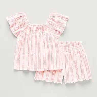 Okie Dokie Baby Girls 2-Piece Short Set – Pale Ecru Pink Stripe