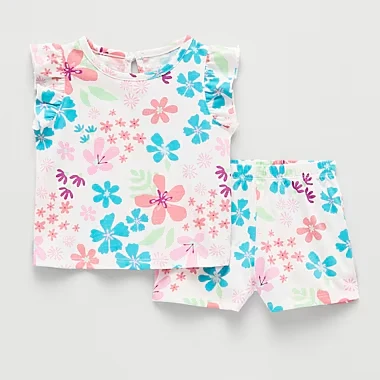 Okie Dokie Baby Girls 2-Piece Short Set – White Floral