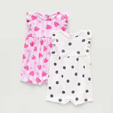 Okie Dokie Baby Girls Sleeveless Rompers, 2-Pack – Pale Ecru Pink