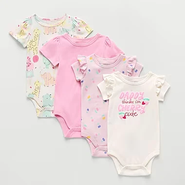 Okie Dokie Baby Girls Short Sleeve Bodysuits, 4-Pack – Pink Pack