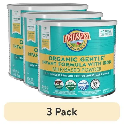 (3 pack) Earth's Best Organic Gentle Powder Baby Formula with Iron DHA & ARA, 21 oz Canister