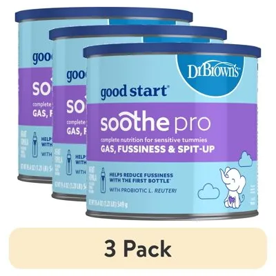 (3 pack) Good Start Dr. Brown's Soothe Pro Baby Formula for Sensitive Tummies, 19.4 oz