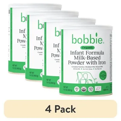(4 pack) Bobbie Organic Original Infant Formula for Everyday Feeding, Milk-Based Powder with 1.2mg Iron, Skim Milk Recipe, Certified USDA Organic, 14.1 oz Can