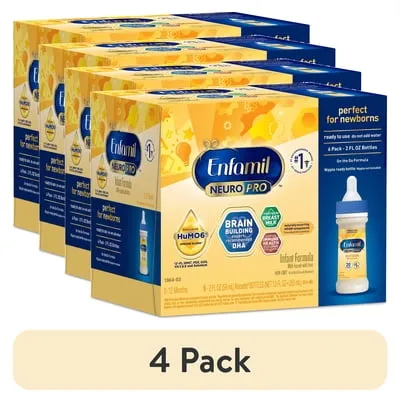 (4 pack) Enfamil NeuroPro Ready to Feed Baby Formula, Brain Building Duo DHA & MFGM, 2 fl oz, 6 Count