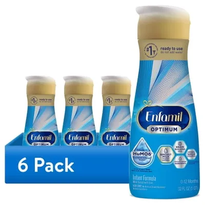(6 pack) Enfamil Optimum Ready-to-Feed Baby Formula Has HMO Prebiotic, 32 fl oz
